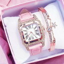 【大幅値下げ】腕時計 ピンク ブラウン レザー スター ブレスレット セット 腕時計