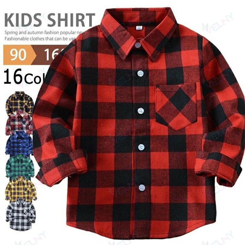 ネルシャツ キッズ 子供服 長袖シャツ チェックシャツ トップス 綿100％ こども服 アメカジ カジュアルシャツ ブラウス 男の子 女の子 羽織り ワイシャツ ジュニア 春 秋服 秋物 ダンス