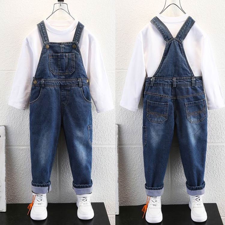 アソラのデニムサロペットパンツ キッズ オーバーオール かわいい 子供 秋 男の子 女の子 春 オールインワン デニムサロペット 150 韓国 子供服 中学生 小学生 ワイドパンツ ロングパンツ｜アングル2