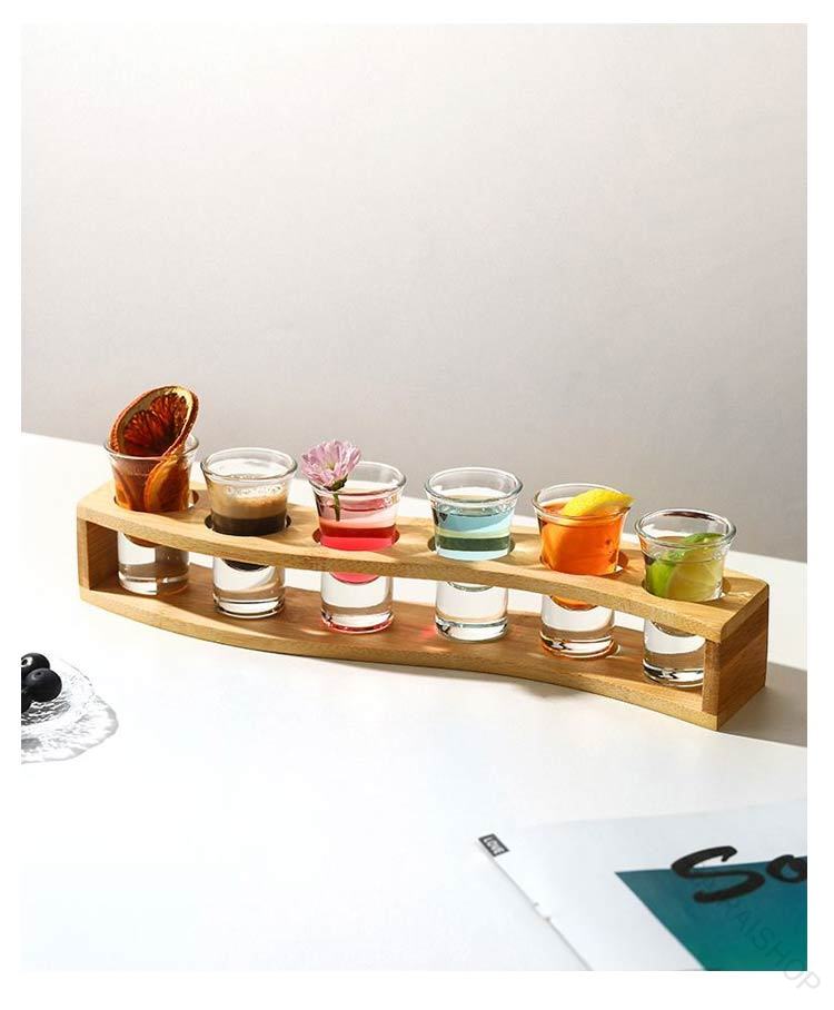 アソラのショットグラスホルダー 木製 グラス 6個 12個付き 15ml 27ml 12 Shots Holder 6 レストラン バー パーティー用 ウォッ テキーラ 家族の集まり｜アングル3