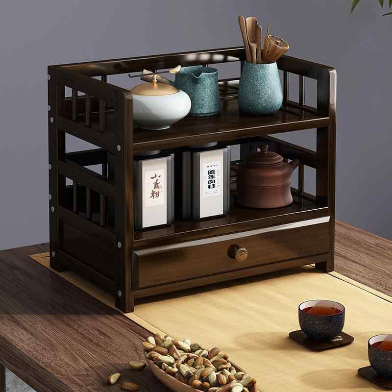 茶道具収納棚 卓上 茶水棚 新中式 茶 A:机上茶台 2段 長さ35cm B:机上茶台 3段 長さ35cm