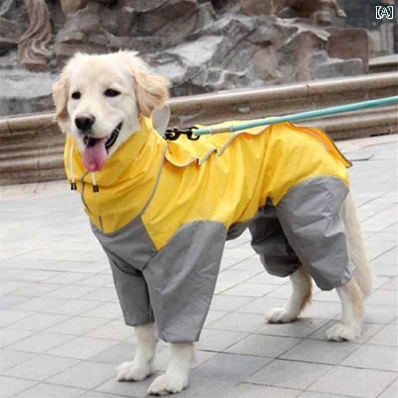 犬用レインコート 中型 犬および 大型 犬用の 犬 専用 レインコート オールインクルーシブの 四 足 防水 ゴールデンレトリバー サモエド 雨の 日 ポンチョ フード付き ペット