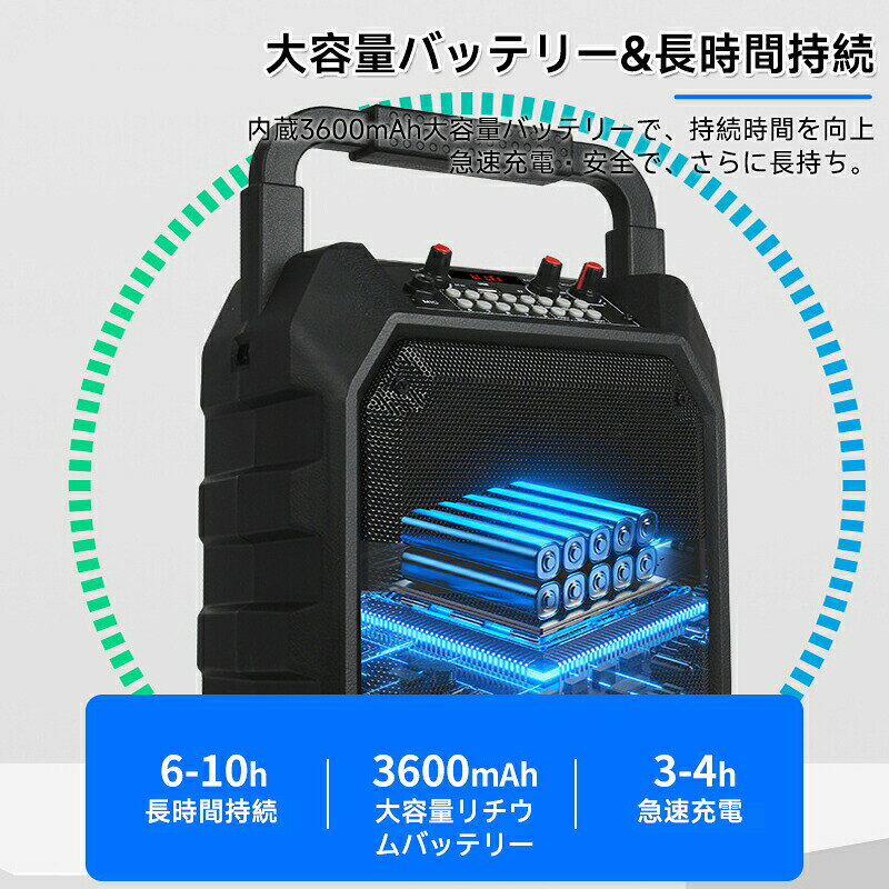 スピーカーセット カラオケセット 家庭用 拡声器 ワイヤレスマイク 2本 Bluetooth 5.1 小型 PAセット カラオケマシン オレンジ SDカード ポータブルスピーカー asoraplus-10016990 アソラ サンプル画像3