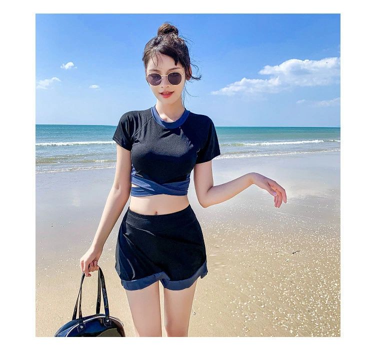 アソラの太もも 30代 20代 ワイヤーなし 10代 上下セット 送料無料 S タンキニ 2点セット M Tシャツ 体型カバー 40代 水着 パッド付き セパレート 小胸 レディース 水着 XL お尻 韓国 スポーツウエア ショートパンツ L フィットネス ママ水着｜アングル3