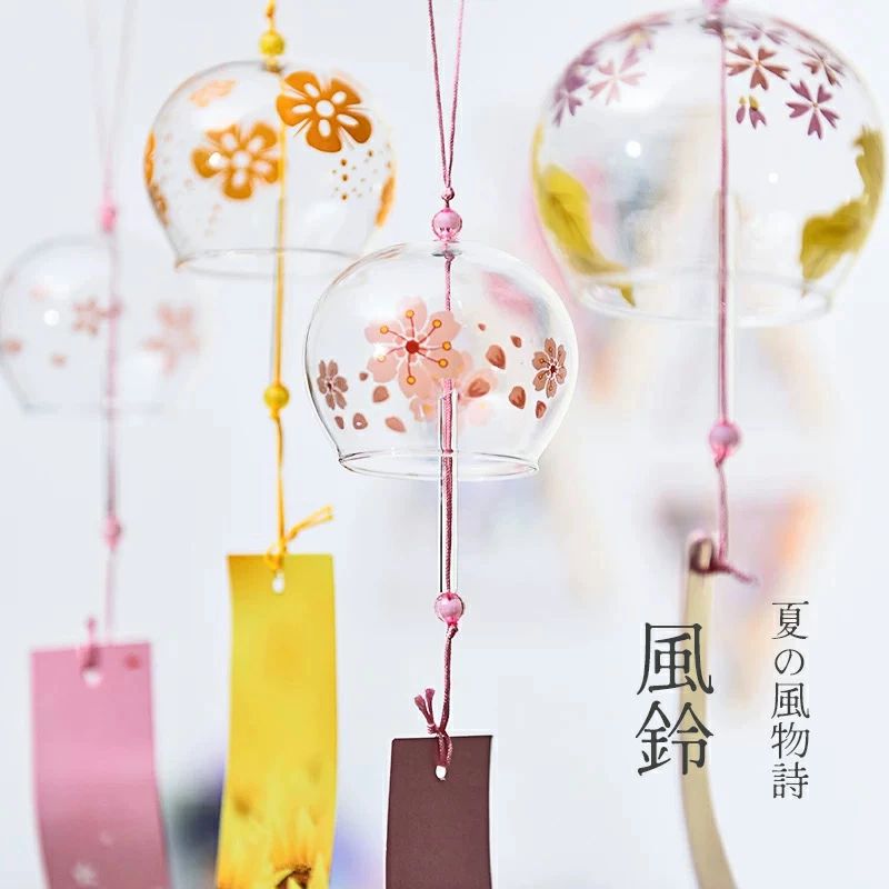 風鈴祭り 風鈴 ギフト おしゃれ 手作り風鈴 江戸風鈴 桜塗装 室内外兼用 澄んだ音 夏の風物詩 窓屋根飾り 涼しい感じ 贈り物 厄除け 風鈴まつり 4個〜10個セット 短冊付き ガラス風鈴 おみやげ 幸運をもたらす かわいい