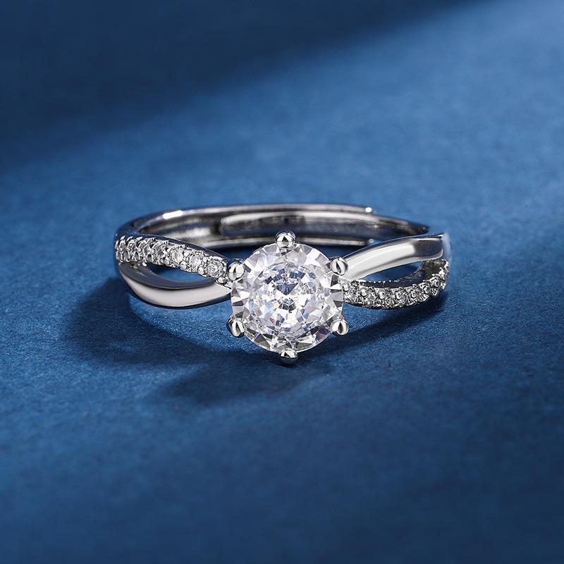 金属アレルギー対応 アクセサリー リング ライン 1カラット 交差 ジュエリー 婚約...
