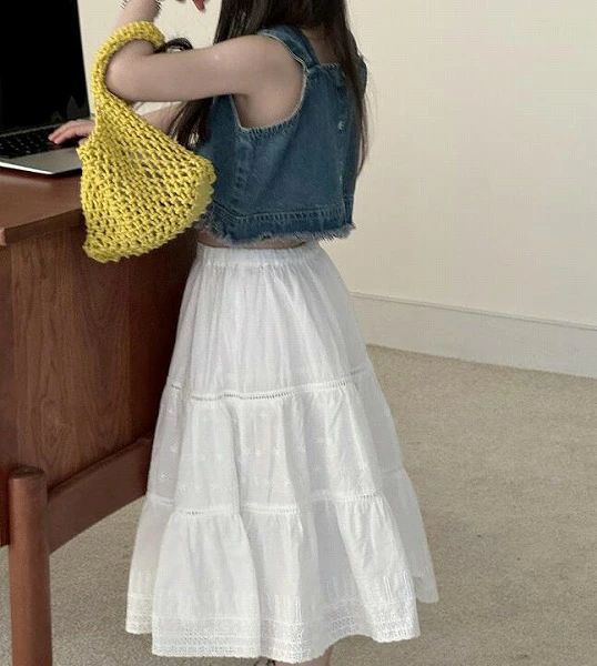 スカート ハイウエスト ロングスカート じゅんしょく 女の子 子供服 復古 夏新作 ...