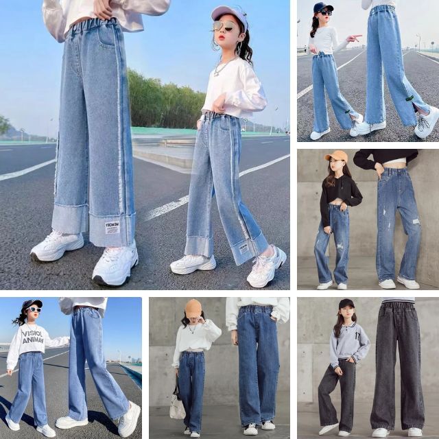 ストレート ダンスチーム 100−160 黒 キッズ こども ブルー デニムパンツ 大量オーダー ダンス衣装