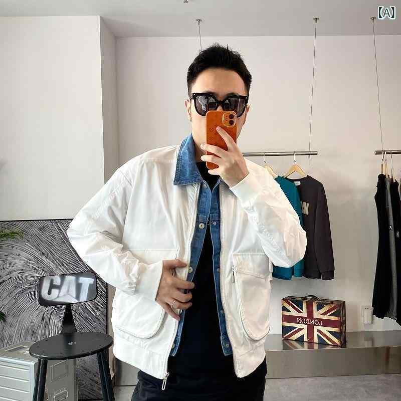 樂天商城 - 切り替え 体型カバー ブルゾン 重ね着風 アウター レディース デニムジャケット ジャケット 男女兼用 ジャンパー メンズ 体系カバ 着痩せ 細見え フェイクレイヤード 大きいサイズ 羽織り ビッグシルエット オーバーサイズ ゆったり ユニセックス 上着