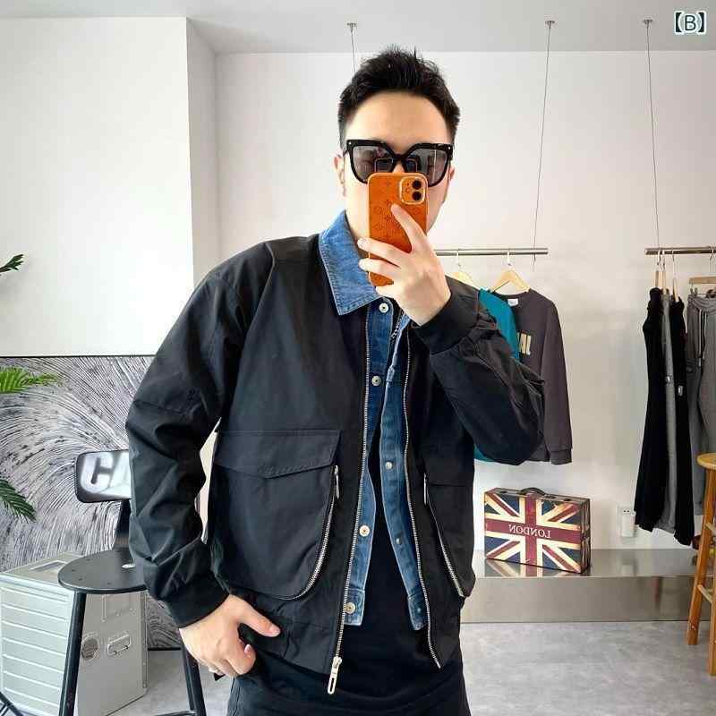 切り替え 体型カバー ブルゾン 重ね着風 アウター レディース デニムジャケット ジ...
