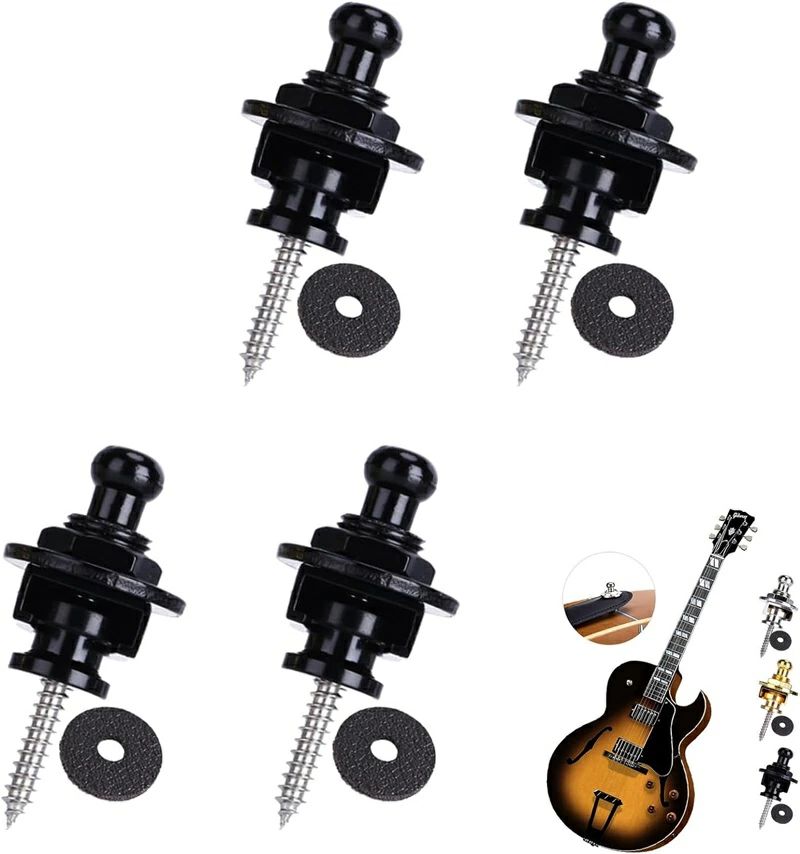 エレキギター/アコースティックギター/ベースなど適用 汎用 ギター 4個セット ワンタッチで脱着可能 ストラップバックル ストラップロックピン ロックタイプギターストラップ 落下防止 ギターアクセサリー 金属製 ロックピン互換 取り付け簡単 楽器用