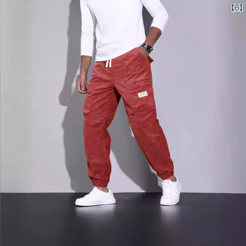 アソラのゆったりシルエット 着痩せ メンズ 体型カバー 男性用 大きいサイズ スポーツ ロングパンツ 秋冬 カジュアル 多機能 カーゴパンツ ポケット付き アウトドア ジョガーパンツ 秋物 ワークパンツ 普段使い コーデュロイ 冬物 ズボン ラフ ゆったり 部屋｜アングル2