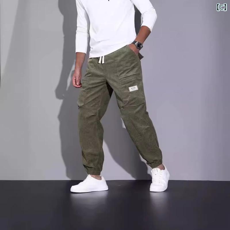 アソラのゆったりシルエット 着痩せ メンズ 体型カバー 男性用 大きいサイズ スポーツ ロングパンツ 秋冬 カジュアル 多機能 カーゴパンツ ポケット付き アウトドア ジョガーパンツ 秋物 ワークパンツ 普段使い コーデュロイ 冬物 ズボン ラフ ゆったり 部屋｜アングル3