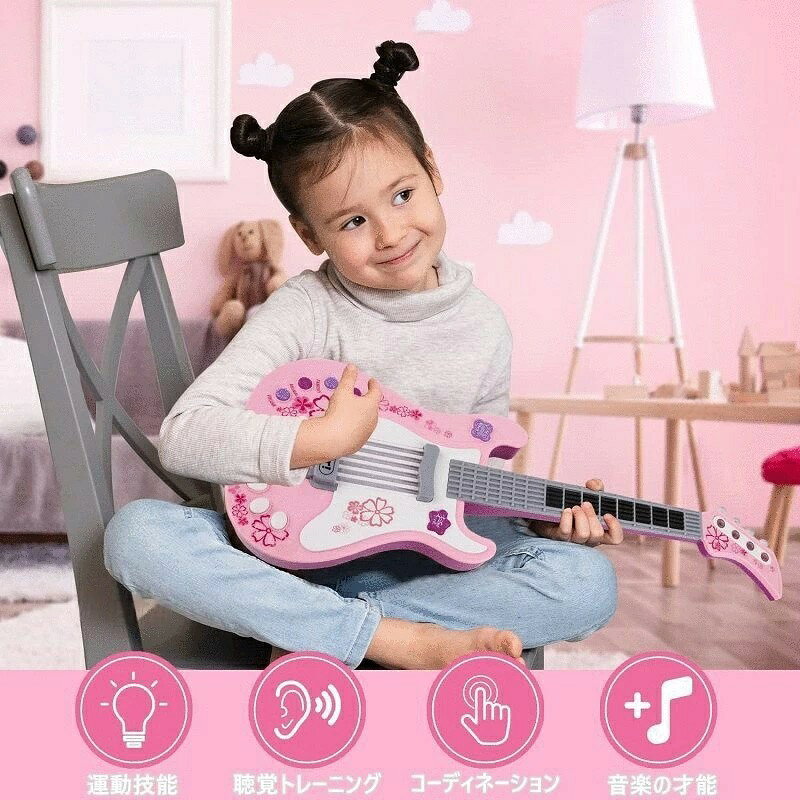 アソラのキッズ 耐高温性 ミニギター おもちゃ 4つのプレイモード 女の子プレゼント クリスマスプレゼント 靭性 ライト付き 6歳以上 ギター エレキギター 耐食性 ミニギター 4色 男の子プレゼント 子供用 素晴らしい贈り物 ギター玩具 楽器玩具｜アングル3