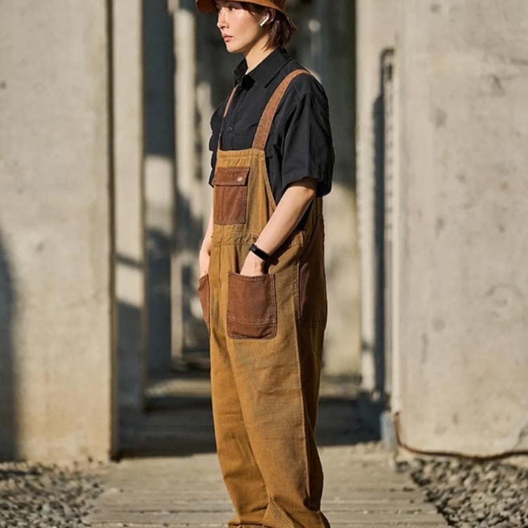 無地 ワイドパンツ ロングパンツ ゆったり 前後 オールインワン ボトムス レディース つなぎ 大きい サロペット サロペット - 3