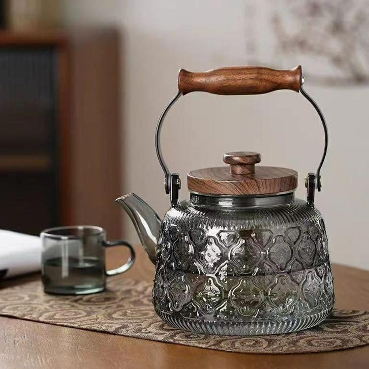 アソラの耐熱 1000ml ガラスポット 麦茶 手作り ガラス急須 ガラスケトル おしゃれ 紅茶ポット ガラスティーポット 湯沸かし ティーポットフローラガラス 大容量 直火対応 2客 急 ガラス セット｜アングル3