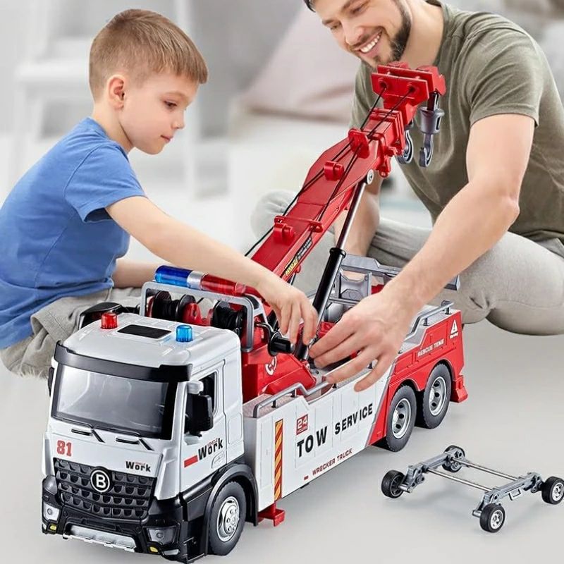 子供 プレゼント モデル 車おもちゃト 輸送車 合金製 トレーラー AG13 おもちゃ 誕生日 クレーン車 建設車 男の子 エンジニアリングレスキュー車 ボタン電池3個（別売）1.5v 児童用 建設重機 工事車 おもちゃ 大型 合金クレーン車