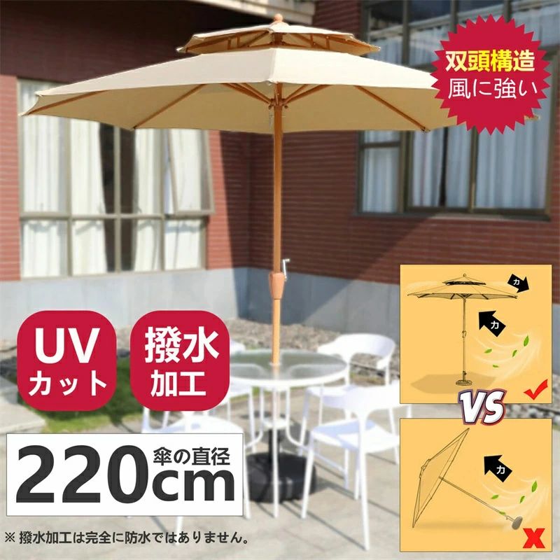 商品情報 サイズ (約)直径220cm×高さ250cm 材質 鉄+ポリエステル 色 カーキ、オフホワイト 重量 約6.5kg UV遮蔽率 98.7% 特記事項 ※本製品はパラソルのみの販売となります。ベースは付属いたしません。商品情報 サイズ (約)直径220cm×高さ250cm 材質 鉄+ポリエステル 色 カーキ、オフホワイト 重量 約6.5kg UV遮蔽率 98.7% 特記事項 ※本製品はパラソルのみの販売となります。ベースは付属いたしません。