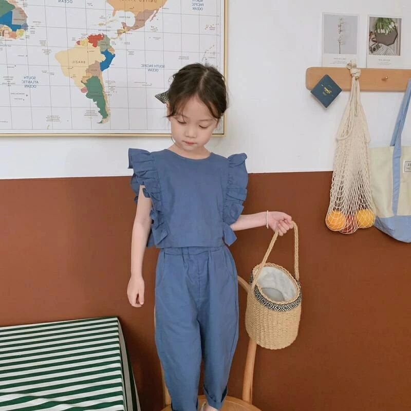 アソラのリゾート ノースリーブ トップス 夏 七分丈パンツ 女の子 韓国子供服 セットアップ 綿麻混｜アングル2