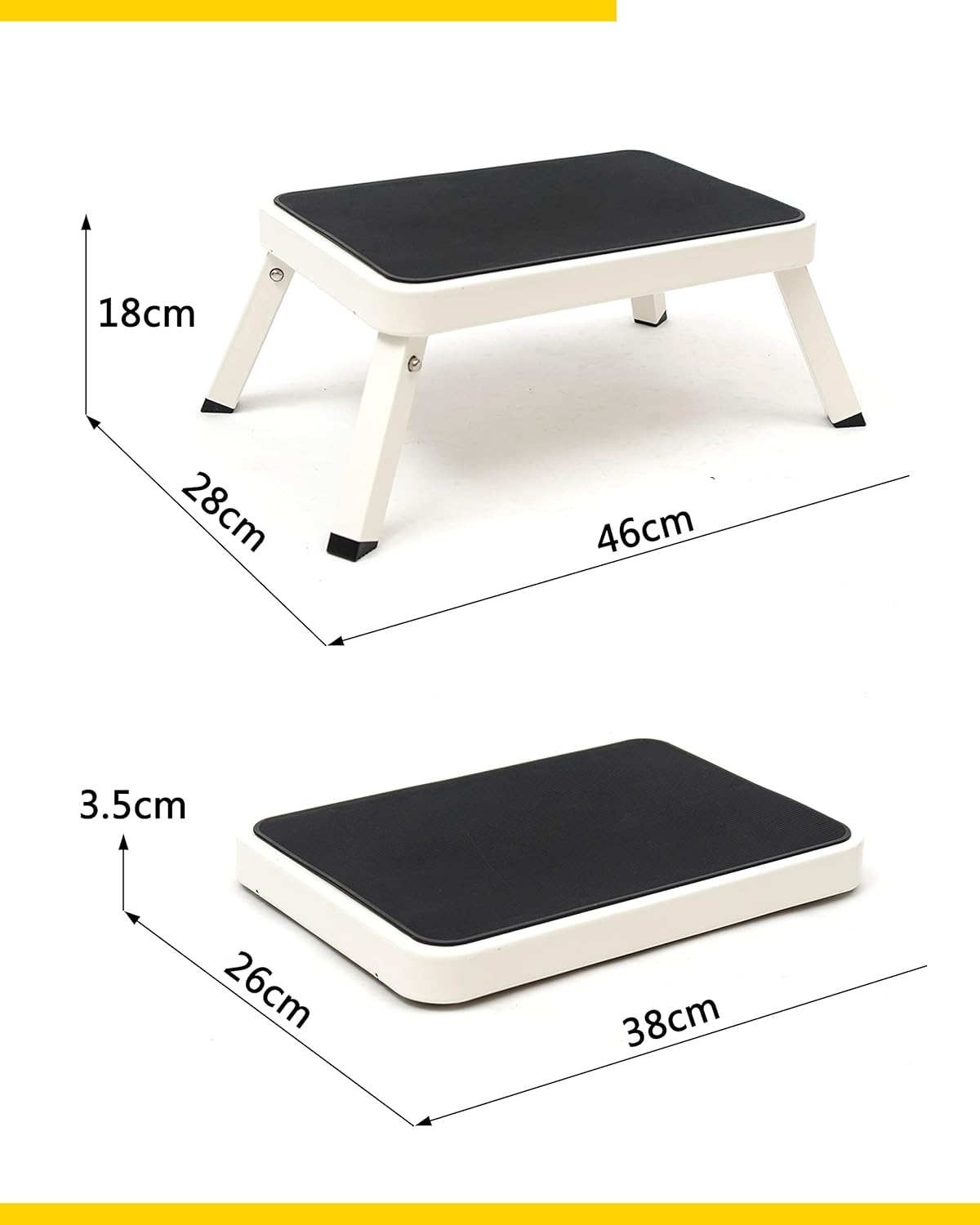 【商品コード】：y813553【カラー】ホワイト、コーヒーサイズ:46*28*18cm、収納サイズ:38*26*3.5cm、座面サイズ:38*26cm原産国 : 中国【この商品について】【安全性の向上】：厚みを増した金属製の脚とステップの表面の模様により、ステップ台はより高い支持力と摩擦力を持ち、耐荷重は120kgです。グリップが床にしっかりフィット、滑り止め効果あり、ぐらつきにくく、床の傷防止にも。 折りたたみ式用の丈夫な附属品付き。【デザインアップグレード】：薄型のデザインにより、折りたたんで収納した時の厚さはわずか3.5cmとなり、省スペースで、隙間に収納できる踏み台です。 バージョンアップしたステップスツールは、カラーバリエーションも豊富になりました。【利便性の向上】：重量は1.96kgと軽量で、持ち運びにも便利です。 新開発のスプリングにより開閉が容易で、脚部にはロック機能付き、合金製のボタンをしっかりと押すことで、スツールを素早く折り畳むことができます。【多機能踏み台】：ワイドなステップ面で、安定感があります。 玄関ステップ、車の乗り降り踏み台、トイレ踏み台、オフィスデスクやソファーの足置き、観葉植物置き台など様々なところでも大活躍。※簡易包装となりますのでご理解の程よろしくお願いします。※手動測定による1・3cmの測定偏差を許容してください。※モニターや光の効果が異なるため、実際の色は写真の色と若干異なる場合があります。※仕様・デザインは改良のため予告なく変更することがあります。 不良品についての説明基づいて掲載しています メーカー希望小売価格はメーカーカタログに基づいて掲載しています【商品コード】：y813553【カラー】ホワイト、コーヒーサイズ:46*28*18cm、収納サイズ:38*26*3.5cm、座面サイズ:38*26cm原産国 : 中国【この商品について】【安全性の向上】：厚みを増した金属製の脚とステップの表面の模様により、ステップ台はより高い支持力と摩擦力を持ち、耐荷重は120kgです。グリップが床にしっかりフィット、滑り止め効果あり、ぐらつきにくく、床の傷防止にも。 折りたたみ式用の丈夫な附属品付き。【デザインアップグレード】：薄型のデザインにより、折りたたんで収納した時の厚さはわずか3.5cmとなり、省スペースで、隙間に収納できる踏み台です。 バージョンアップしたステップスツールは、カラーバリエーションも豊富になりました。【利便性の向上】：重量は1.96kgと軽量で、持ち運びにも便利です。 新開発のスプリングにより開閉が容易で、脚部にはロック機能付き、合金製のボタンをしっかりと押すことで、スツールを素早く折り畳むことができます。【多機能踏み台】：ワイドなステップ面で、安定感があります。 玄関ステップ、車の乗り降り踏み台、トイレ踏み台、オフィスデスクやソファーの足置き、観葉植物置き台など様々なところでも大活躍。※簡易包装となりますのでご理解の程よろしくお願いします。※手動測定による1・3cmの測定偏差を許容してください。※モニターや光の効果が異なるため、実際の色は写真の色と若干異なる場合があります。※仕様・デザインは改良のため予告なく変更することがあります。 不良品についての説明基づいて掲載しています メーカー希望小売価格はメーカーカタログに基づいて掲載しています