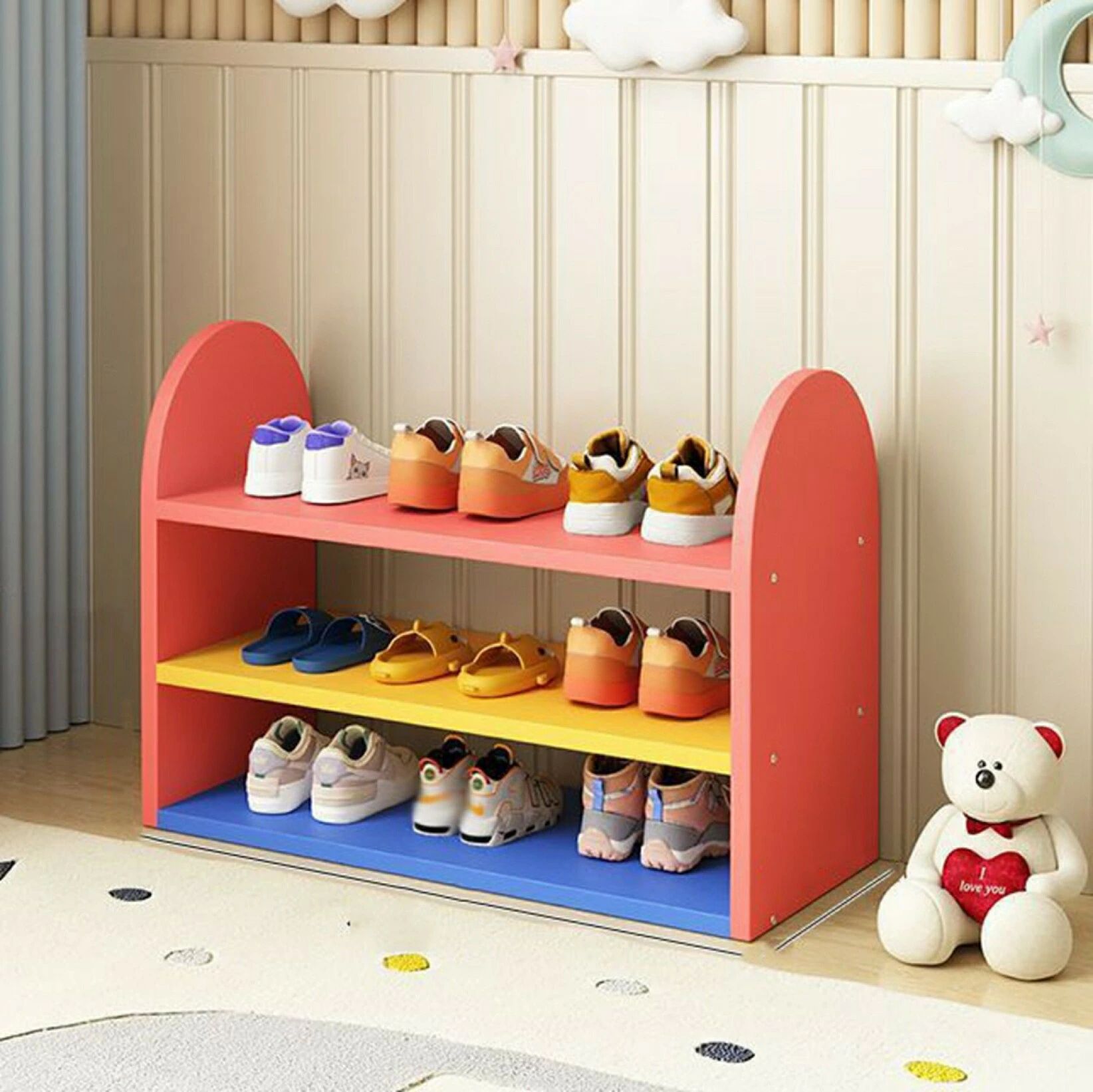 Rakuten - 多機能 組立簡単 下駄箱 室内収納 幼稚園 靴棚 本棚 安定性 玄関収納 可愛い キッズ用 シューズラック カートゥーン 省スペース ラックオーガナイザー 子供靴収納