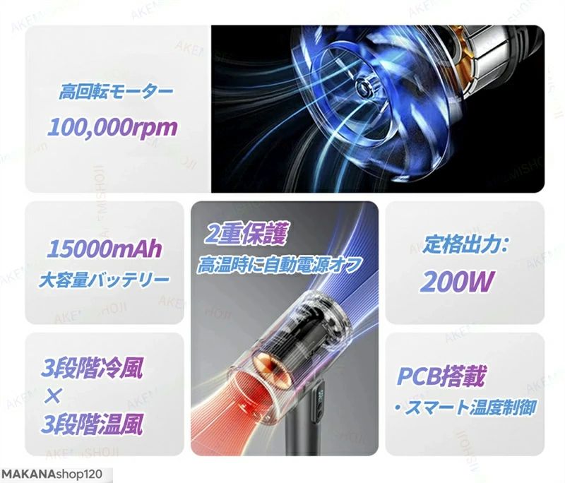 15000mAh大容量バッテリー内蔵 【2026新登場】ドライヤー 小型 持ち運び便利 ヘア...