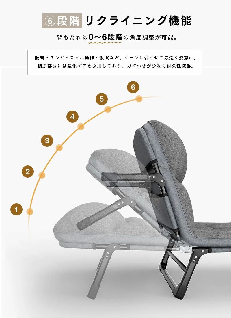 アソラの省スペース 組立不要 一人暮らし お昼寝 オフィスベッド リクライニング コンパクト 父の日ギフト 5サイズ 簡易ベッド 耐荷重200kg 折りたたみベッド 単身赴任 シングル 収納簡単 改良版介護用ベッド 背もたれ6段角度 キャンプベッド｜アングル3
