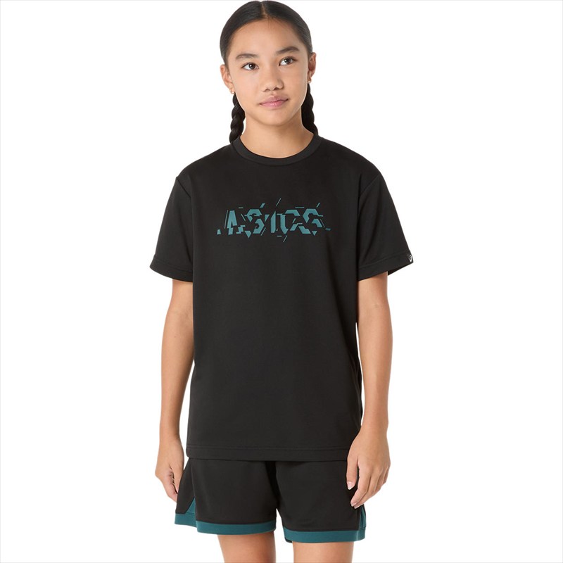【1点までメール便可】[asics]アシックスジュニアプラクティス半袖シャツ(2064A090)(002)パフォーマンスブラックxサクソングリーン
