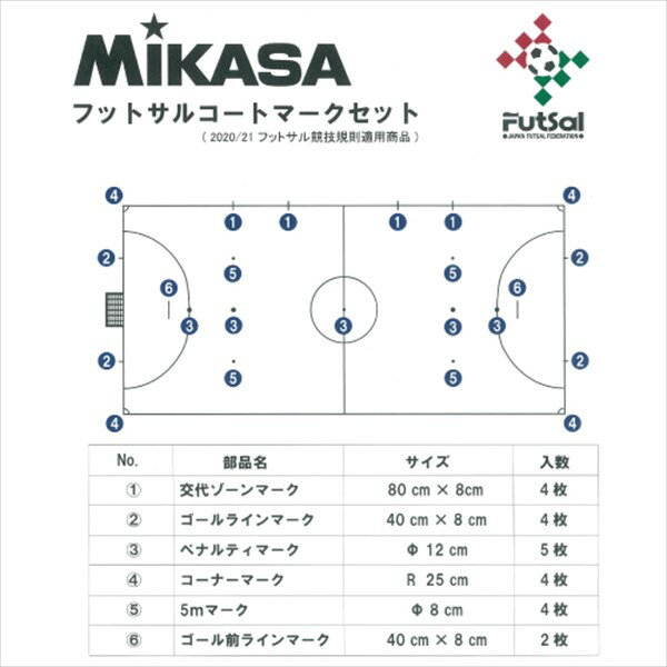 ミカサ フットサルコートマークセット 2020×21フットサル競技規則適用品 AC-LTV-FSMSB-W