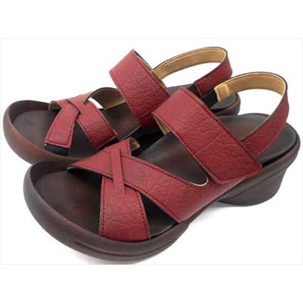 [Re:getA]リゲッタ レディース クロスベルト ウェッジ サンダル R2682 RBR レッドブラウン
