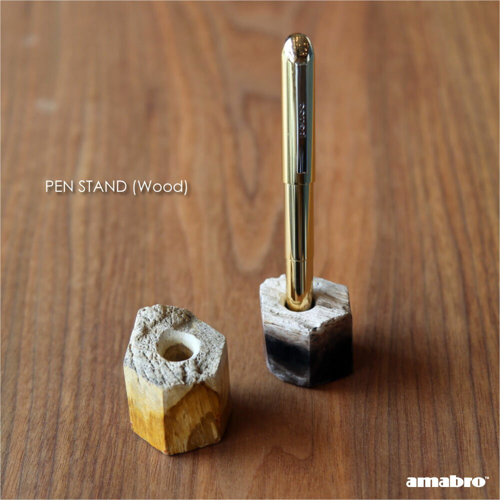 amabro PEN STAND (Wood) ペンスタンド 1本 1本ずつ 一本ずつ ペン立て 削り出し ディスプレイ ホテル 店 店舗 受付 受付用 高級 珪化木 木製 ウッド オフィス おしゃれ かわいい シンプル 和風 アンティーク インテリア 小物 オブジェ 置物 ベージュ ブラック 黒