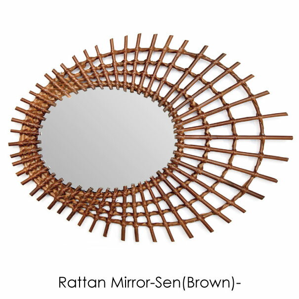 ＼ポイント最大36倍 11日 1:59まで／【送料無料】amabro RATTAN MIRROR / Sen Brown 鏡 ミラー ラタン 壁掛け 楕円型【HL_NEW_18】