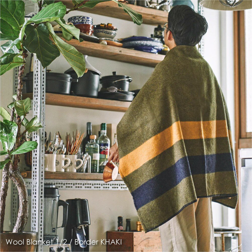 【即納】BASSHU Wool Blanket 1/2 / Border KHAKI ウール ブランケット カーキ 国産 日本製 厚手 ひざ掛け 毛布 大判 大きい 大きめ 羽織る ソファー 天然素材 北欧 暖かい 冬 アウトドア キャ…