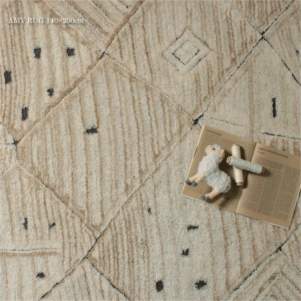 ラグ ラグマット 140×200cm ベニワレン風 モロッカンラグ ベージュ ウール100％ ナチュラルカラー おしゃれ インド製 床暖房・ホットカーペット対応 素朴な風合い 裏地付き RugRu AMY 36134