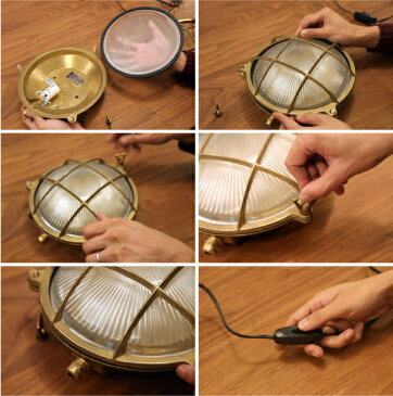 【LED電球付属】ART WORK STUDIO Beach house-round wall lamp(L) with cable ウォールランプ 玄関 照明 北欧 LED対応 真鍮 おしゃれ アンティーク コンセント付き BR-5028E