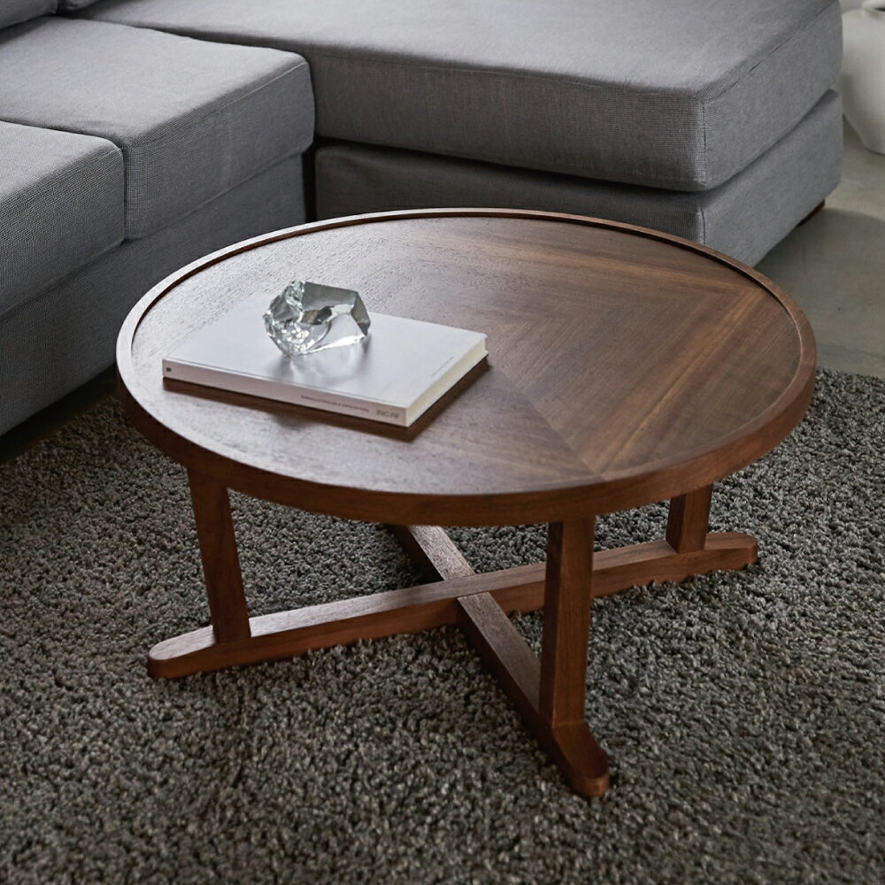 リビングテーブル ウォールナット センターテーブル 丸 円形 ラウンド 木製 テーブル 高さ35cm ナチュラル 可愛い 北欧 アンティーク おしゃれ 家具 高級感 在宅勤務 在宅ワーク テレワーク LT-63-W