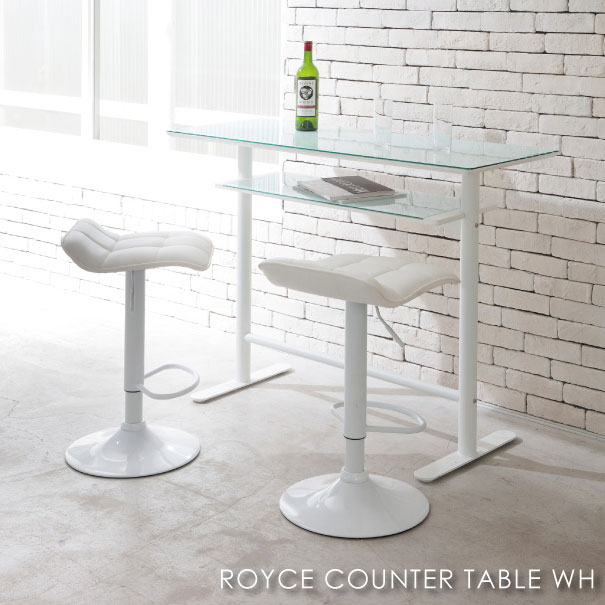 ROYCE COUNTER TABLE WH ロイスカウンターテーブル ホワイト 白 幅120cm 高さ90cm 在宅勤務 在宅ワーク テレワーク 作業台 家具 おしゃれ 可愛い 北欧 机 パソコン アイアン ガラス 収納 棚付…