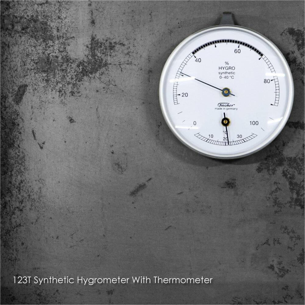 123T Synthetic Hygrometer With Thermometer 123T シンセティック ハイグロメーター ウィズ サーモメーター Fischer フィッシャー 温度計 湿度計 温湿度計 室内 気温 室温 ガラス 銀色 おしゃれ 壁掛け インテリア 雑貨 小型 アナログ デザイン ドイツ