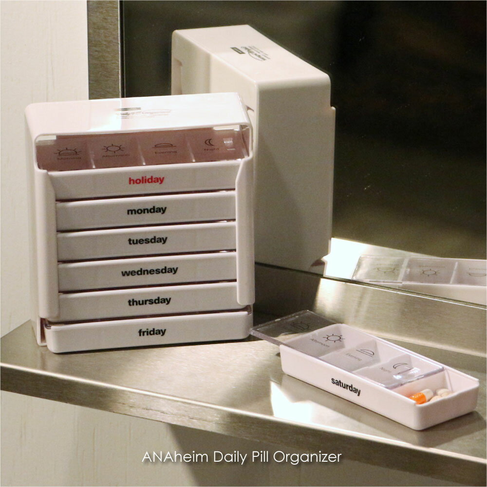 ANAheim Daily Pill Organizer アナハイム デイリー ピル オーガナイザー ピルケース 1週間 携帯 持ち運び 薬 薬箱 小 引き出し サプリメント 7日分 薬ケース 薬入れ 収納 小物収納 小物 卓上 おしゃれ かわいい シンプル ホワイト 白