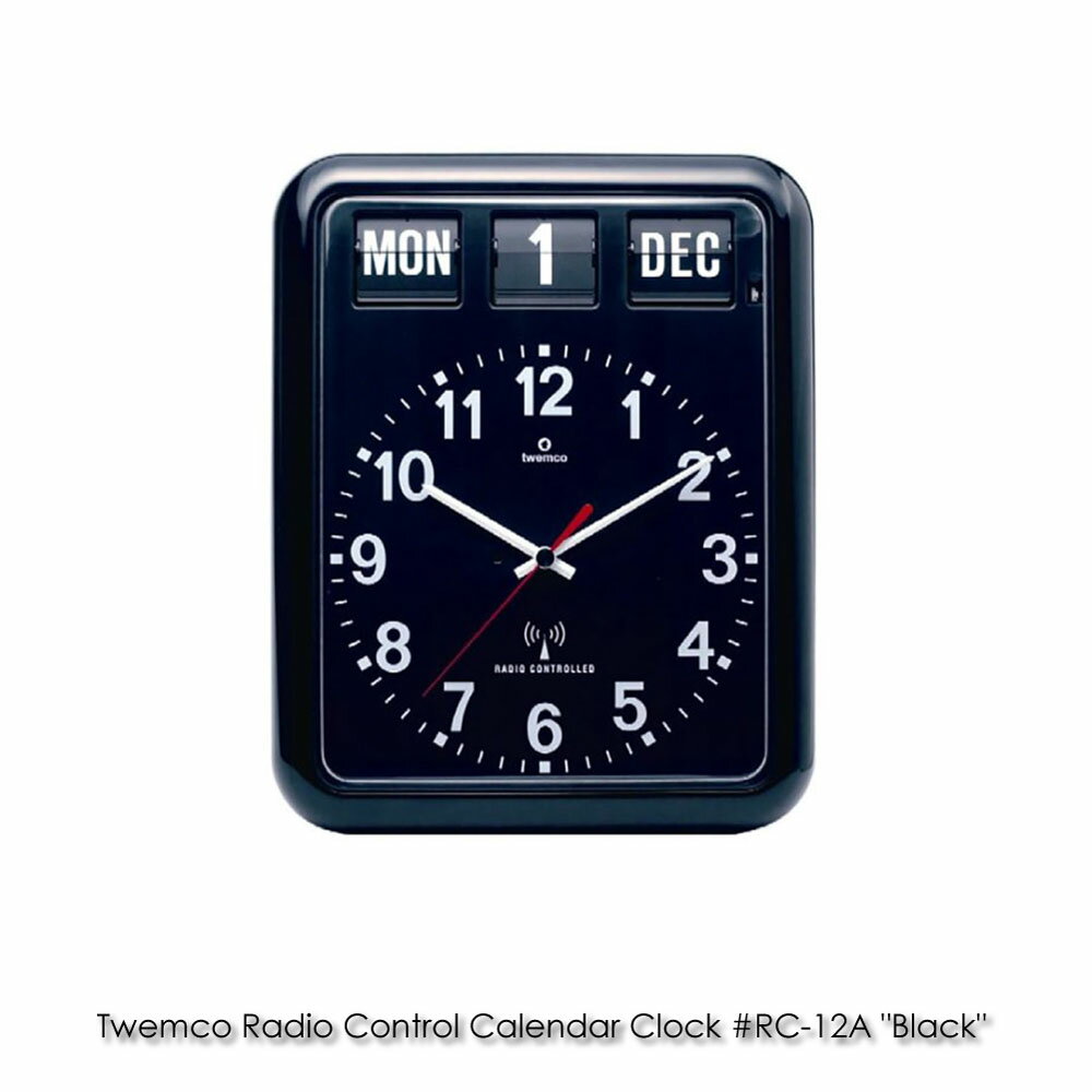 Twemco Radio Control Calendar Clock RC-12A Black トゥエンコ ラジオコントロール カレンダークロック パタパタ時計 時計 電波時計 電波 日付 壁掛け 掛け時計 壁掛け時計 レトロ 北欧 モダン おしゃれ 贈り物 結婚祝い 新築祝い シンプル 黒 ブラック RC-12A