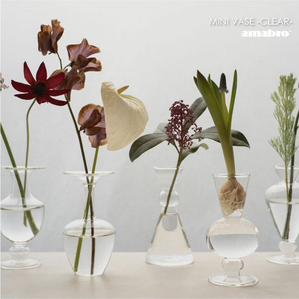 Rakuten - amabro MINI VASE -CLEAR- 花瓶 おしゃれ 一輪挿し 小さい 小さな ミニ フラワーベース ガラス シンプル 北欧 インテリア かわいい アンティーク ヴィンテージ ドライフラワー クリア 透明 ディフューザー