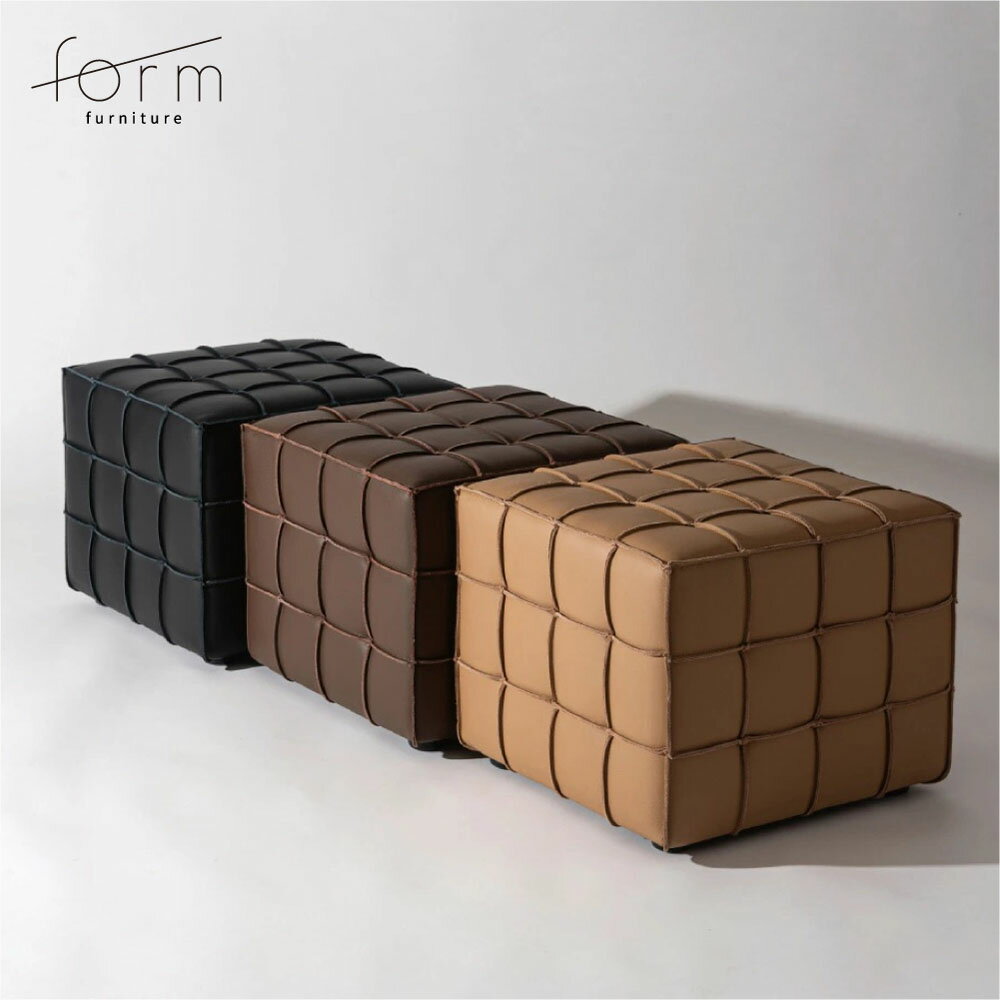 Rakuten - form 本革 キューブスツール ブロックチェックデザイン オットマン兼用 レザー 椅子 経年変化 おしゃれ ヴィンテージ 北欧 モダン インテリア キャメル ブラウン ブラック