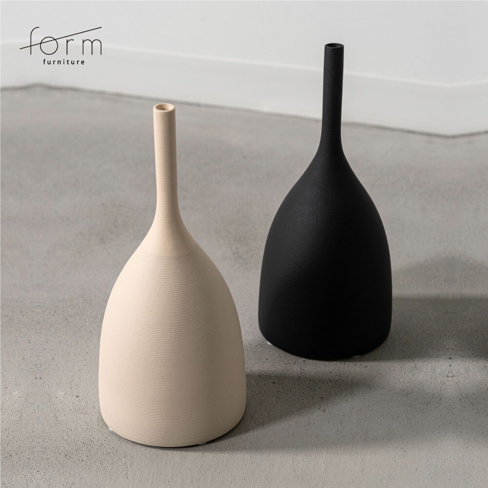 Rakuten - form フラワーベース 陶器 花瓶 一輪挿し 北欧風 ジャパンディ 和風 和室 おしゃれ インテリア オブジェ マット質感 ナチュラル モダン ドライフラワー 造花対応 傷防止フェルト付き 黒 ブラック 白 アイボリー シンプル 花器 花びん 雑貨