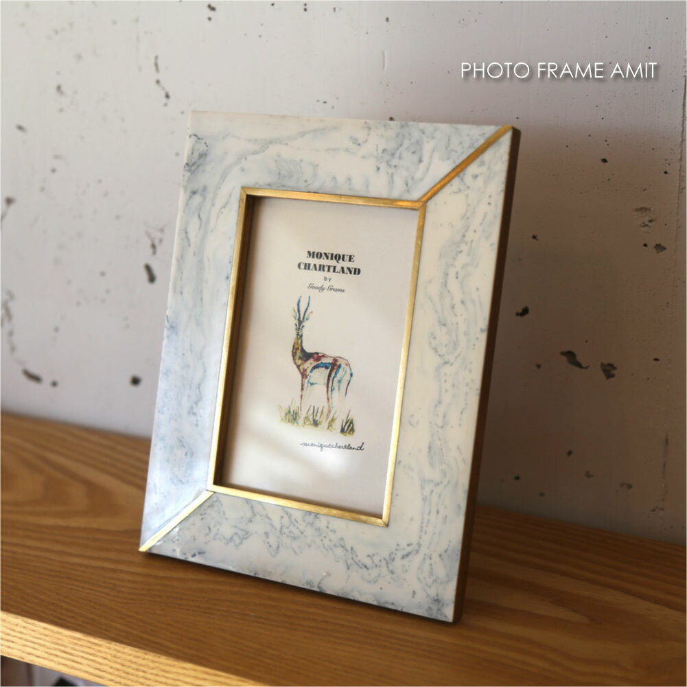 Rakuten - PHOTO FRAME AMIT フォトフレーム ミニ 写真立て 壁掛け おしゃれ 結婚祝い 記念日 かわいい アンティーク インテリア オブジェ 置物 玄関 ホワイト ゴールド 真鍮 ブラス マーブル 大理石