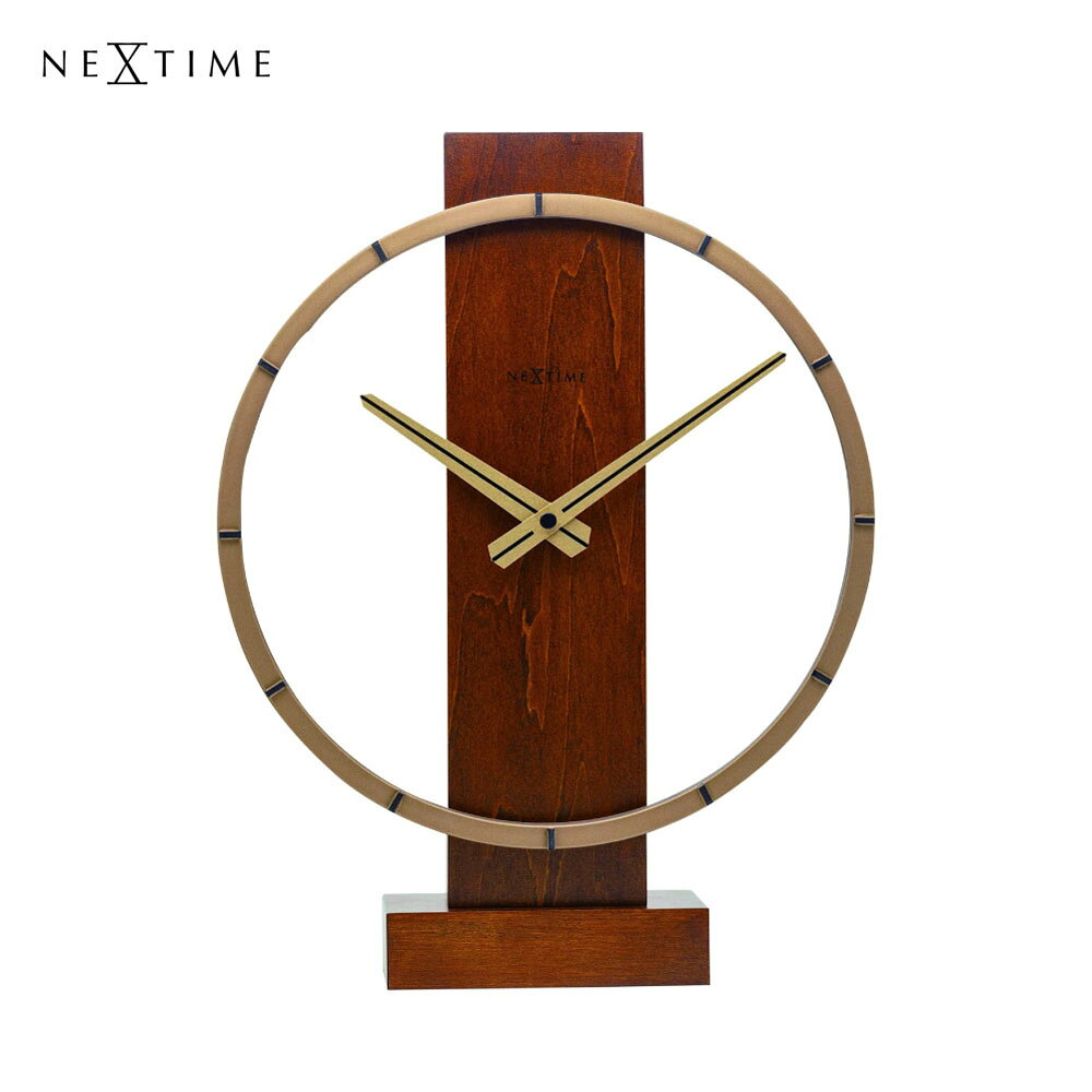 Rakuten - NeXtime Carl Small ネクスタイム 時計 置き時計 置き型 掛け時計 壁掛け時計 北欧 モダン おしゃれ インダストリアル ミッドセンチュリー アナログ インテリア シンプル 丸 ラウンド ウッド 木 木製 ブラウン ゴールド NXT-5226
