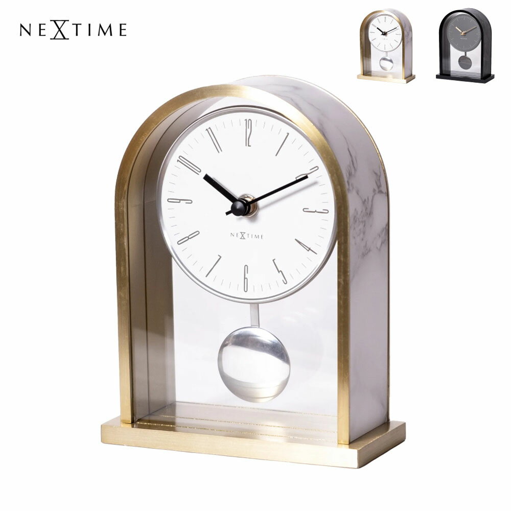 Rakuten - NeXtime Marble Pendulum ネクスタイム 時計 置き時計 振り子時計 置き型 大理石 静か 静音 北欧 モダン おしゃれ ジャパンディ 和風 和モダン ジャパニーズモダン ホテルライク アンティーク かわいい アナログ シンプル ブラック ホワイト 黒 白 NXT-J027 NXT-J028