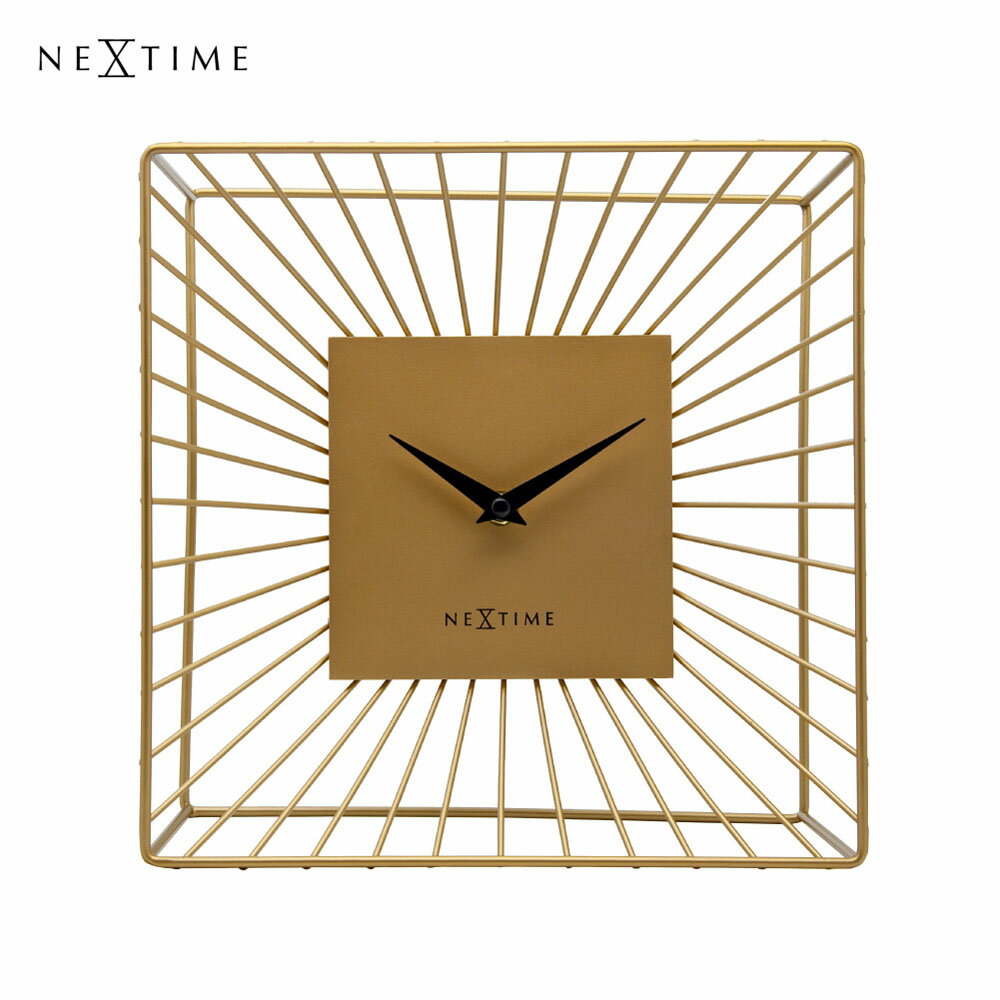 Rakuten - NeXtime Vasco Table ネクスタイム 時計 置き時計 置き型 北欧 モダン おしゃれ ミッドセンチュリー アナログ インテリア シンプル 四角 正方形 スクエア ゴールド NXT-5246