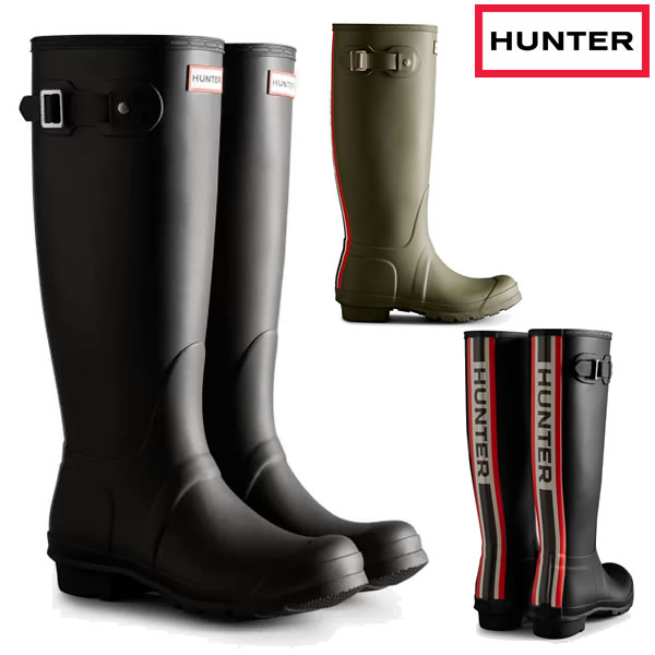 fB[X HUNTER Cu[c Tri-Colour Logo Backstrap Tall Wellington Boots WFT2353RMA:Ki/n^[/cat-fs