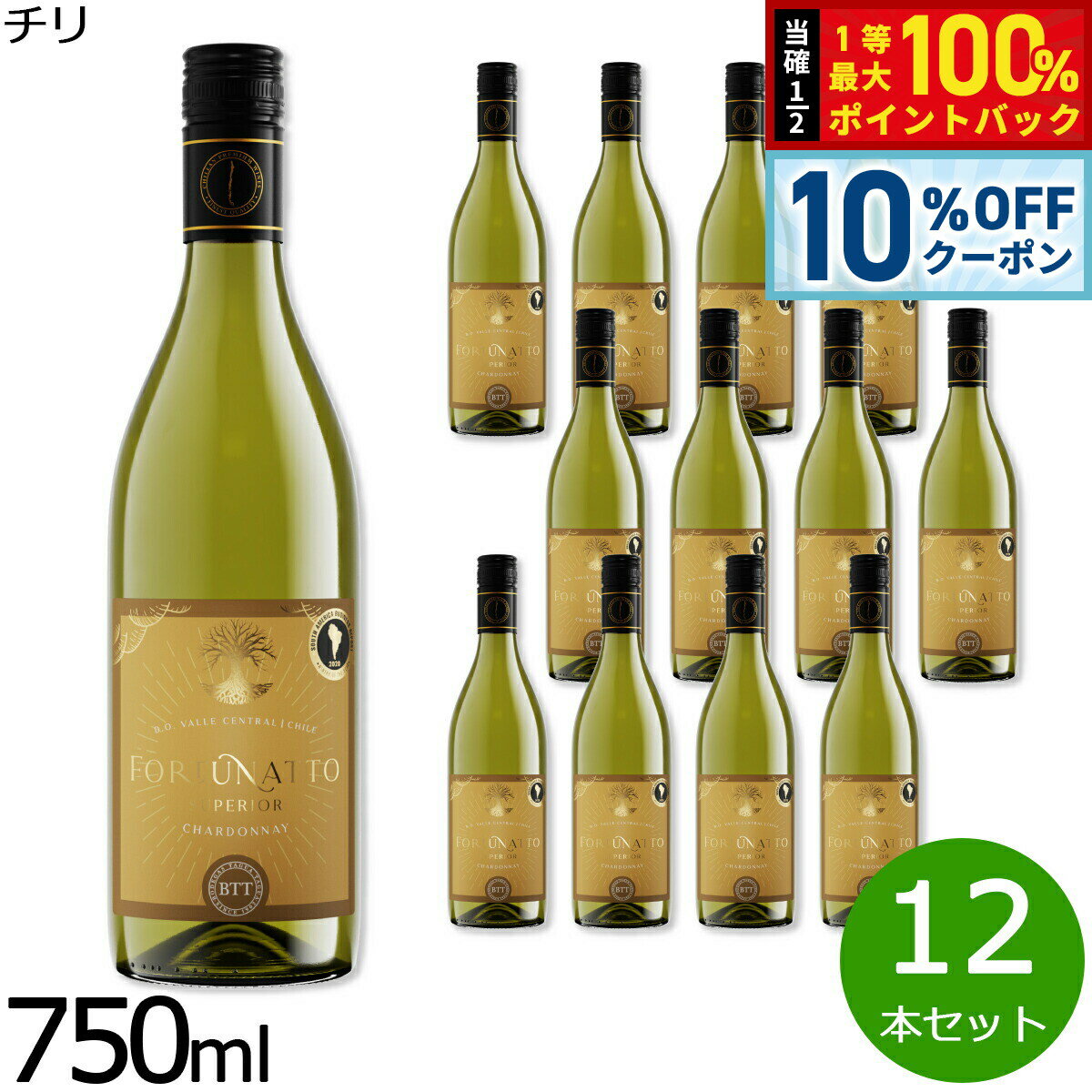 【6/1限定！10％OFFクーポン＆抽選で1万ポイントバック】フォルトゥナート スペリウール シャルドネ チリ産 辛口 白ワイン 金賞 メダル 750ml×12本【送料無料】