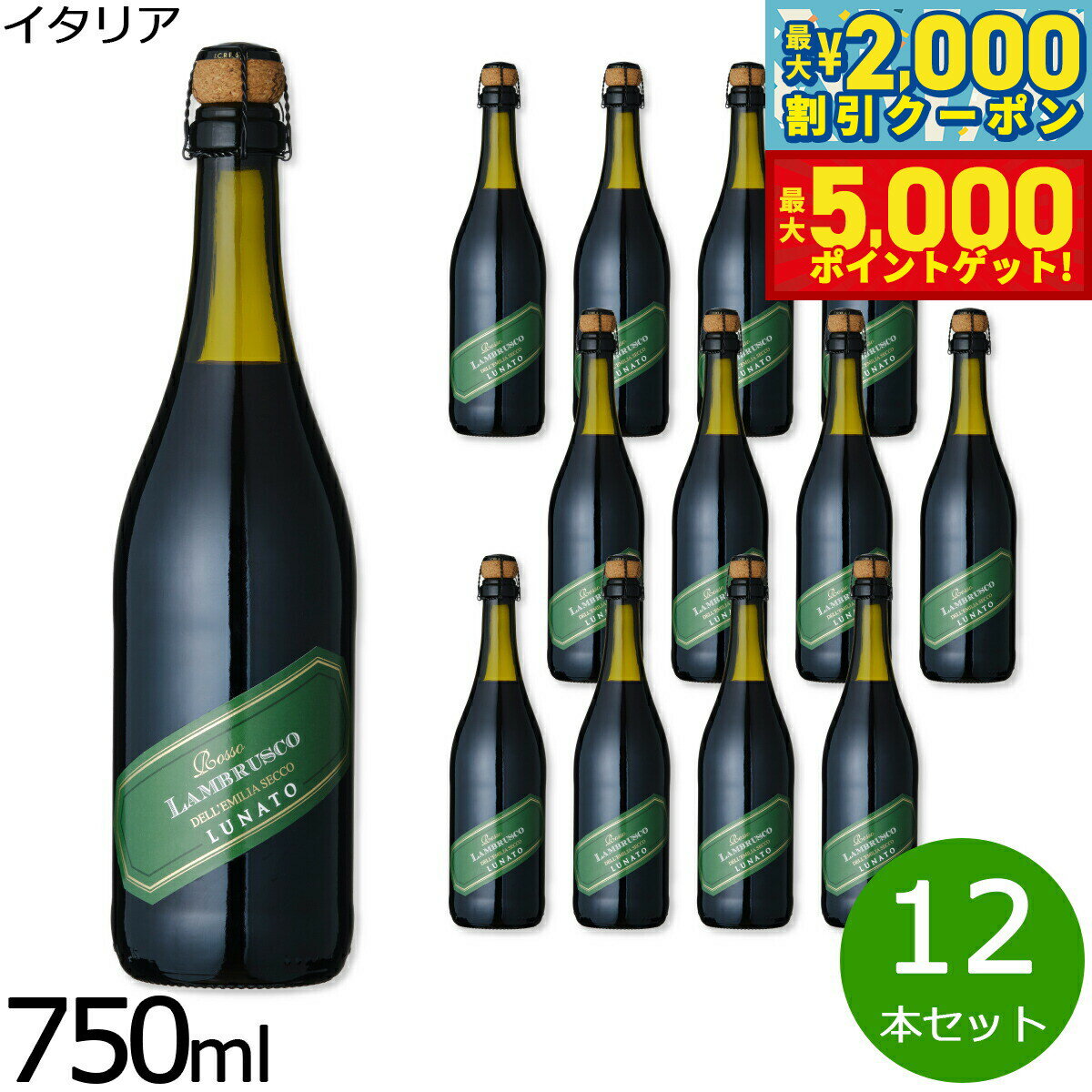 【最大2000円OFFクーポン＆ポイントさらに+5倍】ルナート ランブルスコ デッレミーリア ヴィノ フリッツアンテ セッコ イタリア産 辛口 赤ワイン 微発泡 NV ノン ヴィンテージ 750ml×12本【送料無料】